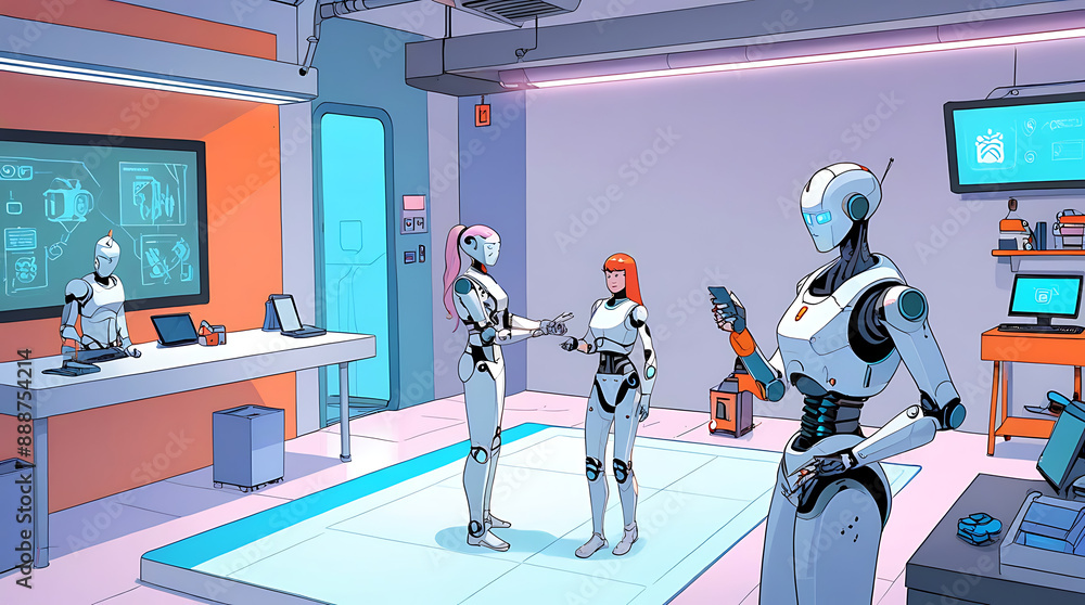 Illustration of artificial intelligence and robotics with futuristic robots, AI assistants, and automated systems interacting in daily life and industry settings.
Illustration of artificial intelligence and robotics with futuristic robots, AI assistants, and automated systems interacting in daily life and industry settings.