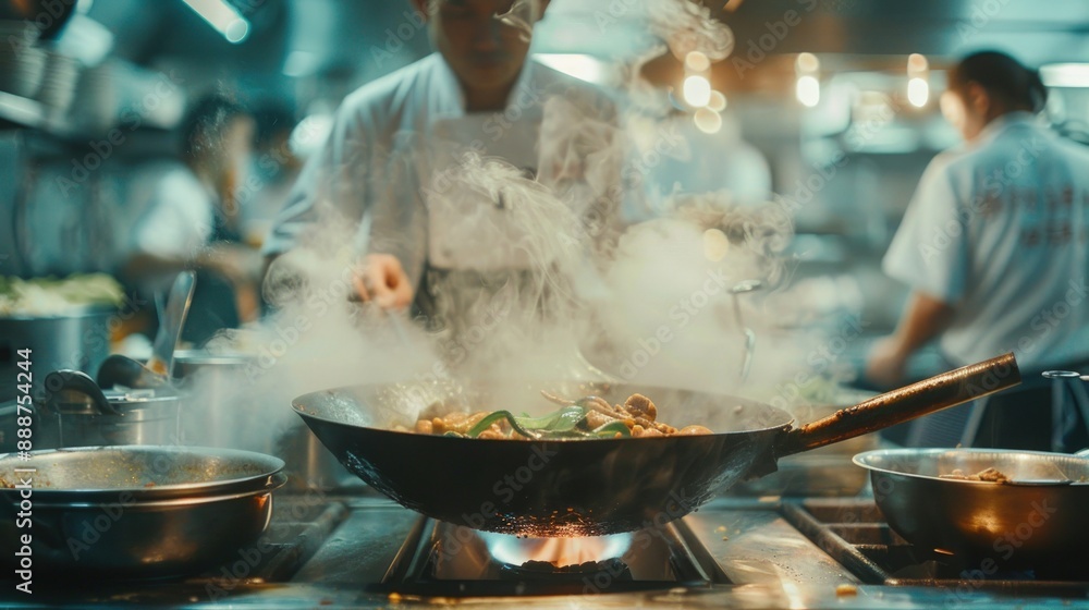 The professional chef is cooking in the kitchen. The professional chef is cooking in the kitchen.