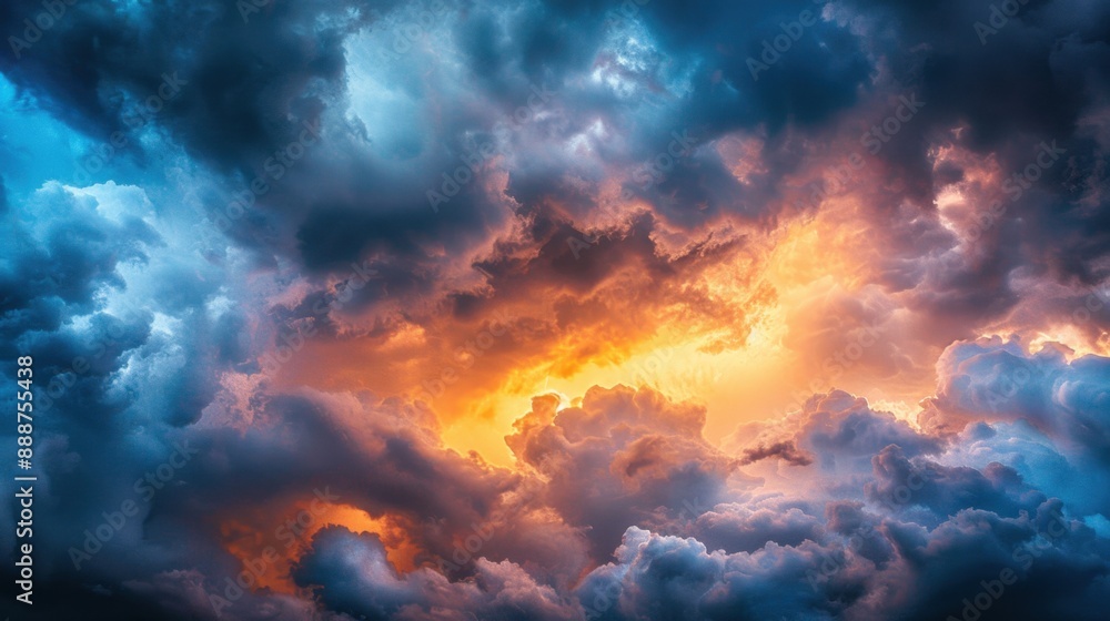 Sunset with Storm Clouds: As day meets dusk, storm-laden skies clash with the sun's last rays, casting a dramatic canvas of dark silhouettes and fiery edges.
