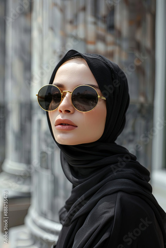 Fashionista Arab Muslim lady wearing sunglasses and a burqa © Emanuel