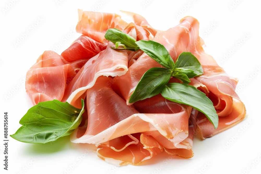 Prosciutto on white background Prosciutto on white background
