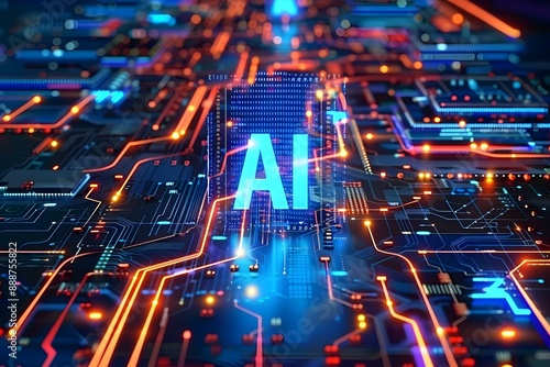 Wallpaper Mural Glowing AI symbol on circuit board representing advanced artificial intelligence technology and innovation Torontodigital.ca