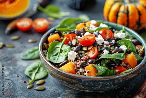 Pumpkin quinoa salad with Feta and seeds