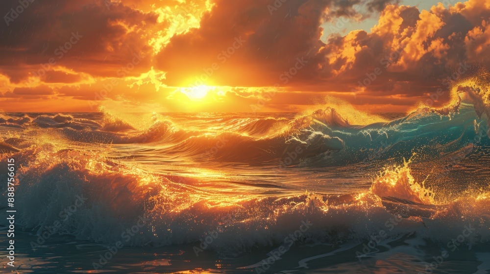 Sunset with Waves: The sun sinks low, painting the ocean in shades of crimson and gold, as waves crash upon the shore, their rhythmic dance echoing the sun's fiery descent.
Sunset with Waves: The sun sinks low, painting the ocean in shades of crimson and gold, as waves crash upon the shore, their rhythmic dance echoing the sun's fiery descent.