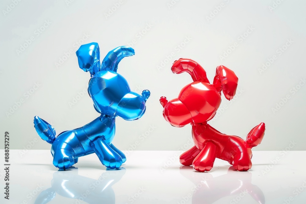 Red and blue balloon canines alone on white background Red and blue balloon canines alone on white background