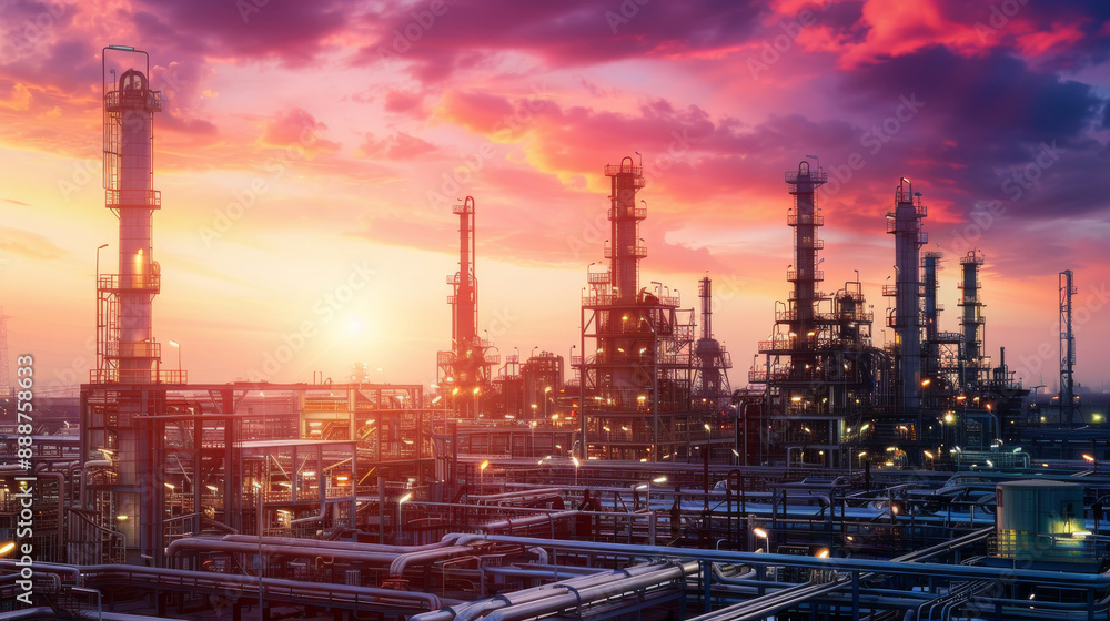 Fototapeta premium A city skyline with a sunset in the background