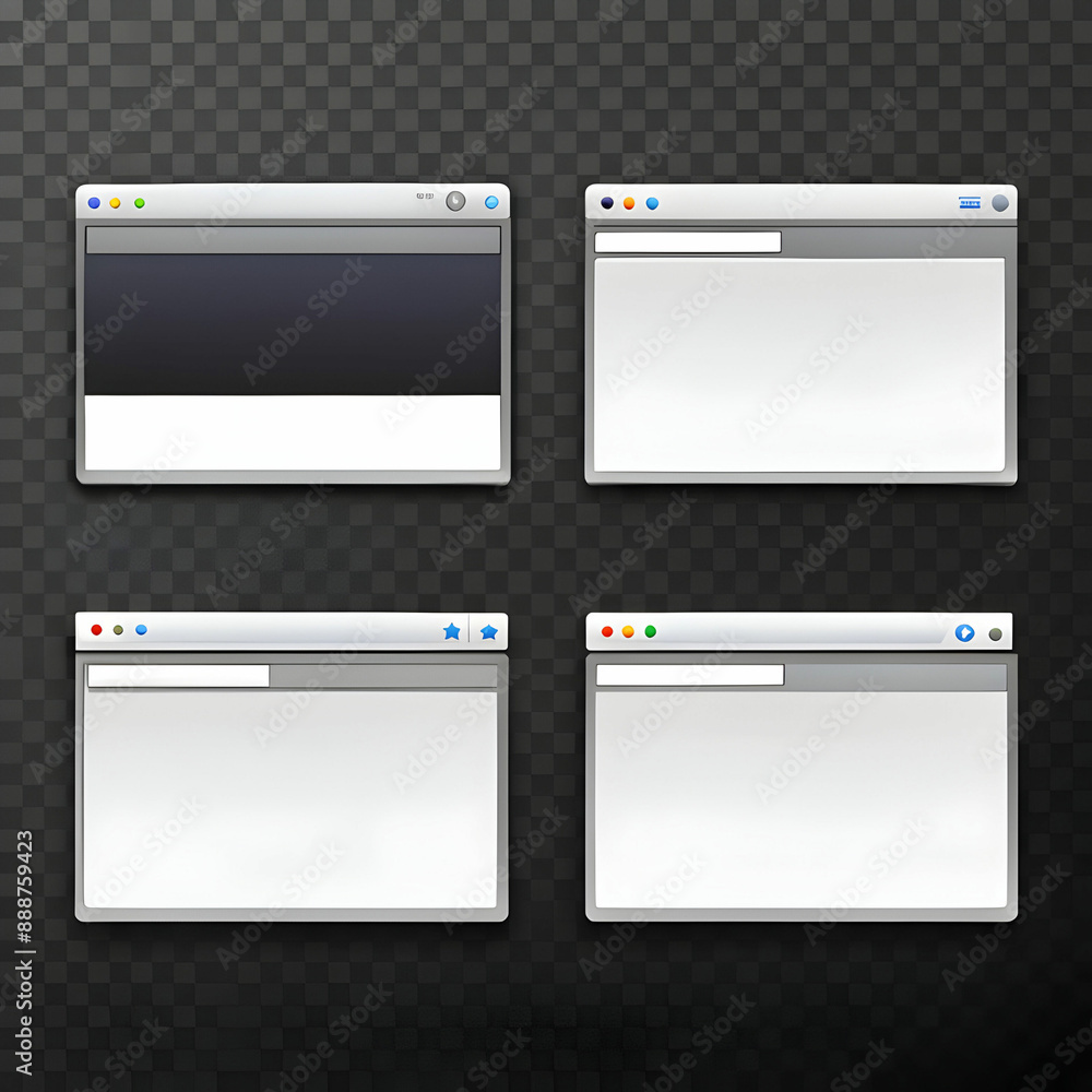 Browser mockups set Web windows screen Internet empty pages concept with shadow Modern window design isolated on black background Browser mockups set Web windows screen Internet empty pages concept with shadow Modern window design isolated on black background