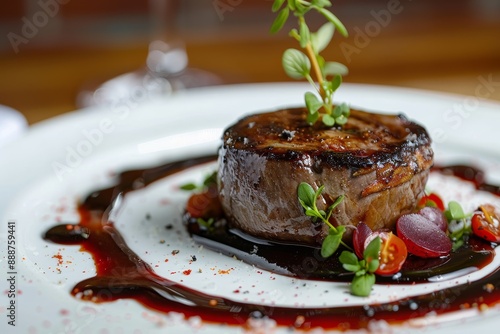 Fototapeta Naklejka Na Ścianę i Meble -  Rossini style fillet mignon with foie gras and red wine sauce served in restaurant