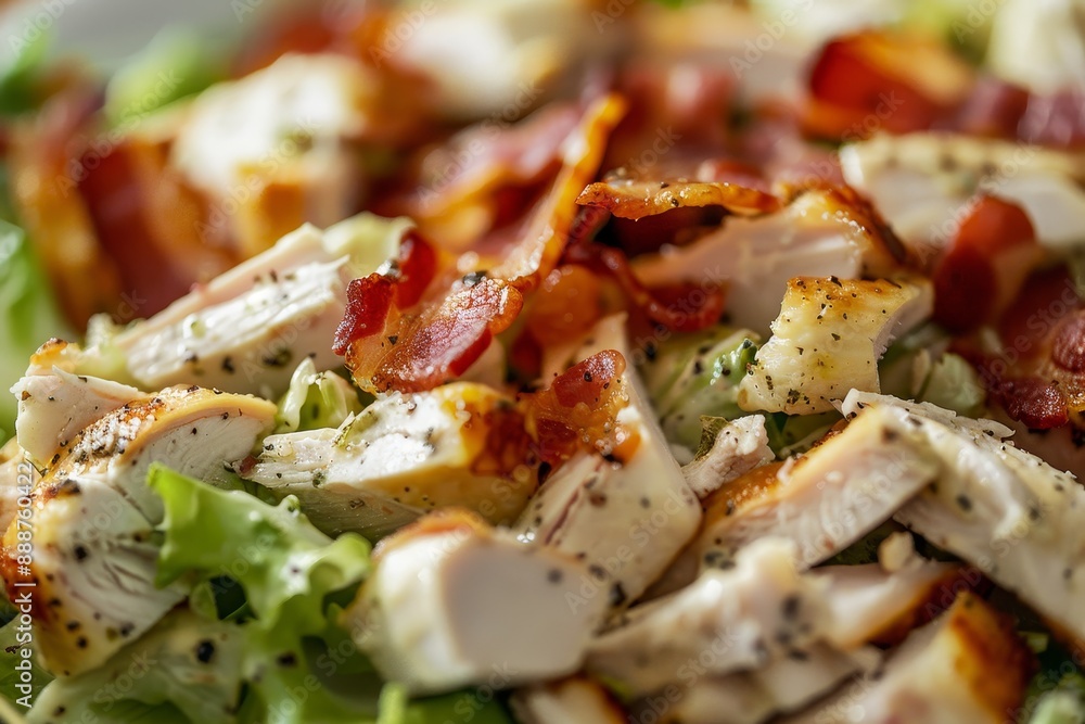 Salad with lettuce chicken and bacon ingredients Salad with lettuce chicken and bacon ingredients