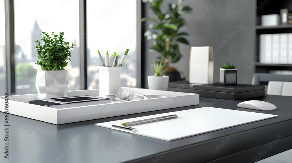 Fototapeta premium Desk Organizer: A desk organizer with no label on a clean workspace. 