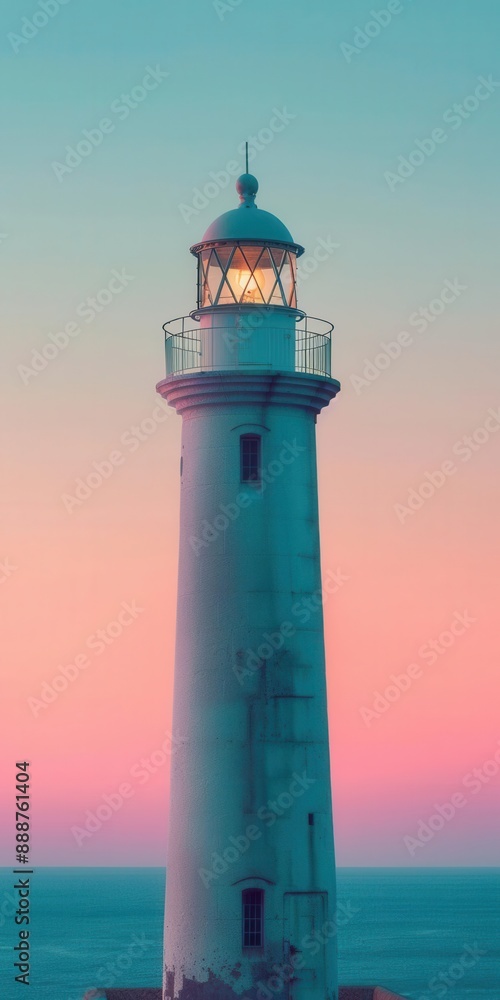 Gentle gradient backdrop from pink to teal, worm's-eye view of a lighthouse, clear sky for copy Gentle gradient backdrop from pink to teal, worm's-eye view of a lighthouse, clear sky for copy
