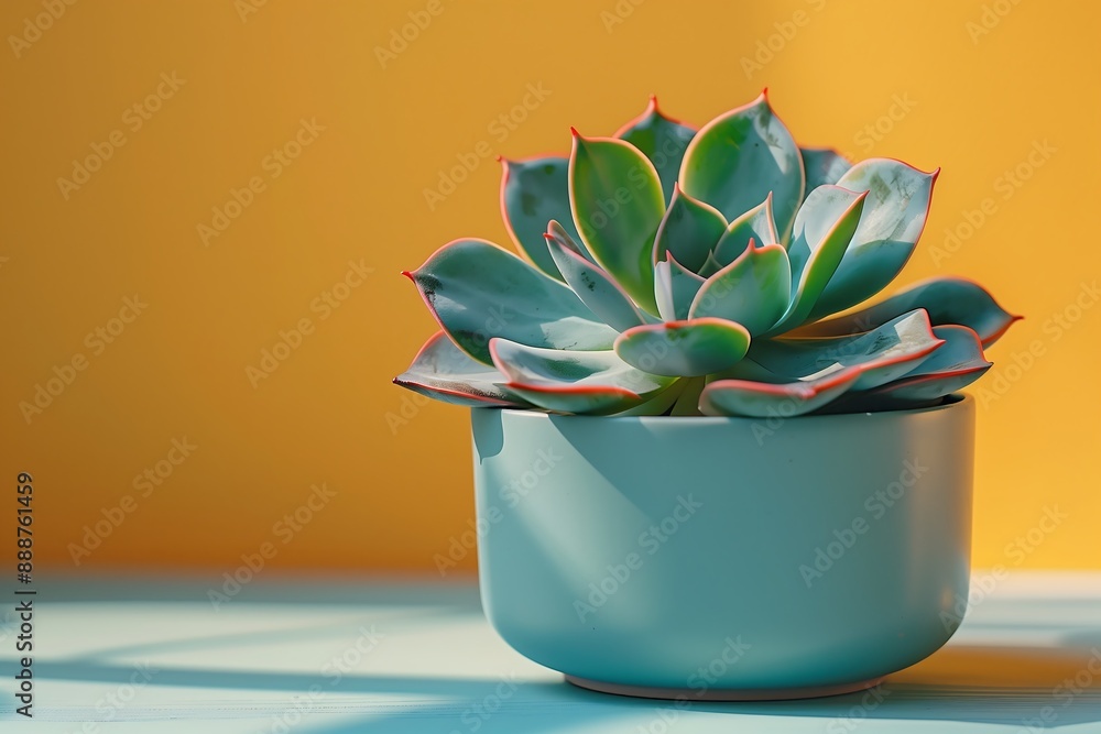 A minimalist composition featuring a succulent plant in a simple plant pot on a yellow background, emphasizing its unique shapes and colors with ample free space. A minimalist composition featuring a succulent plant in a simple plant pot on a yellow background, emphasizing its unique shapes and colors with ample free space.