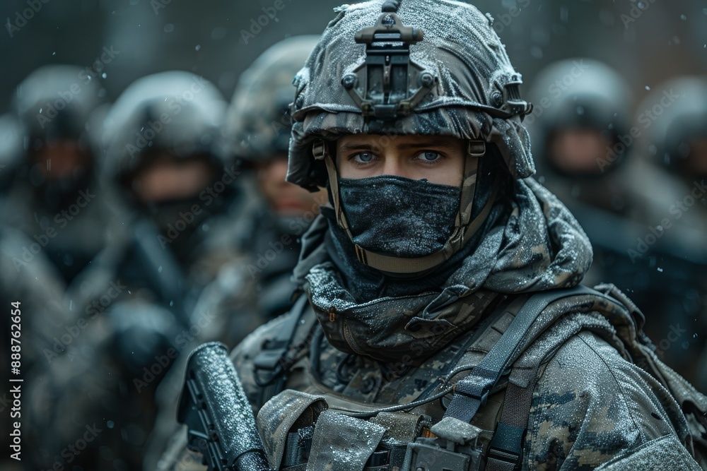 Fototapeta premium Swat special forces unit in dark setting for law enforcement and antiterrorism operations