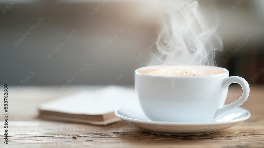 Steaming hot milk tea, tranquil library ambiance, close-up, delicate infusion Steaming hot milk tea, tranquil library ambiance, close-up, delicate infusion