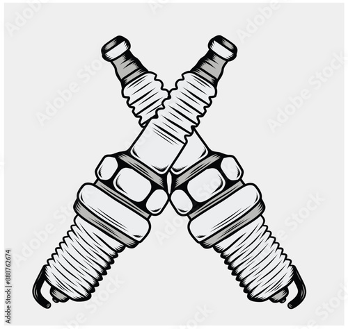 Vector monochrome illustration with spark plug on white background