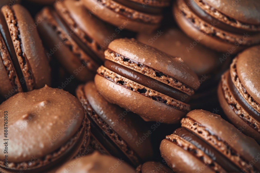 Selective focus on chocolate macarons filled with chocolate ganache Selective focus on chocolate macarons filled with chocolate ganache