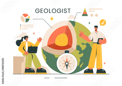 Geologist Vector Illustration with Soil Analysis and Features of the Earth for Science, Research or Expedition in Flat Cartoon Hand Drawn Background