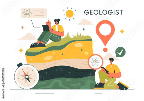 Geologist Vector Illustration with Soil Analysis and Features of the Earth for Science, Research or Expedition in Flat Cartoon Hand Drawn Background