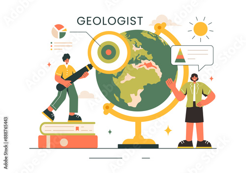 Geologist Vector Illustration with Soil Analysis and Features of the Earth for Science, Research or Expedition in Flat Cartoon Hand Drawn Background