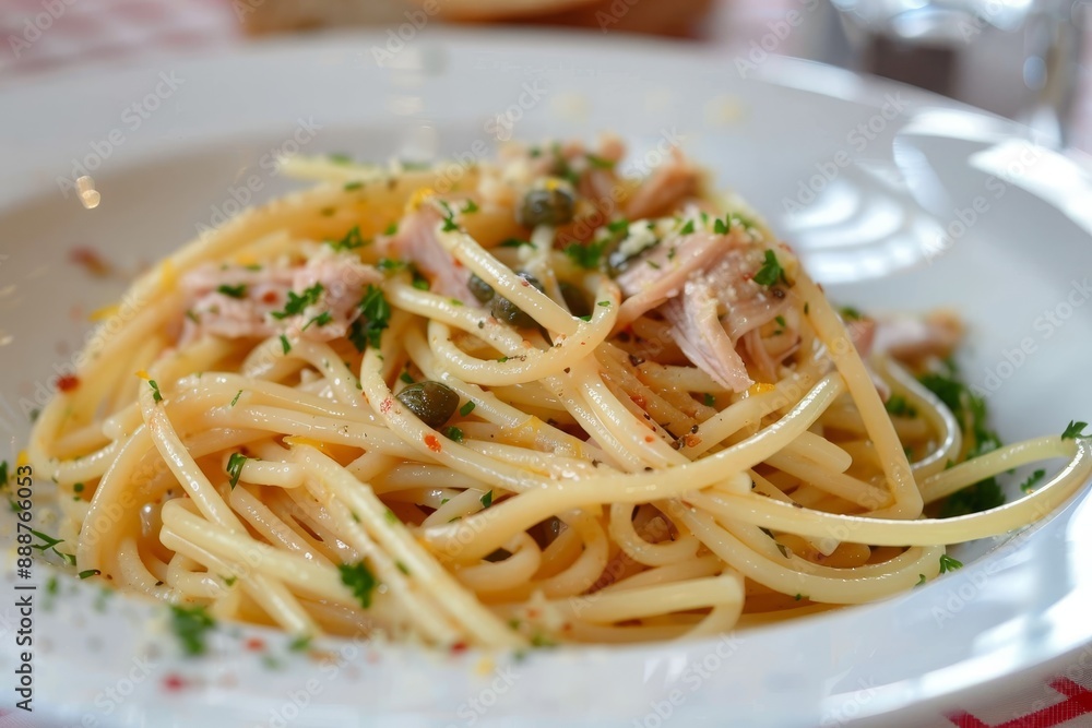 Spaghetti with tuna anchovies capers and lemon zest Spaghetti with tuna anchovies capers and lemon zest
