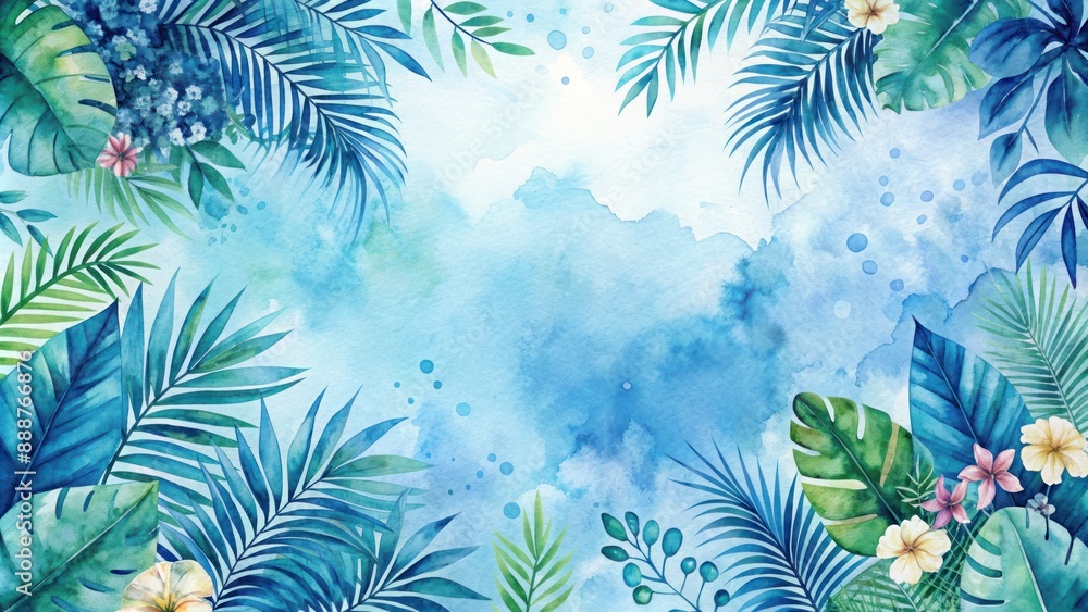 Naklejka premium blue water colored floral wedding abstract background