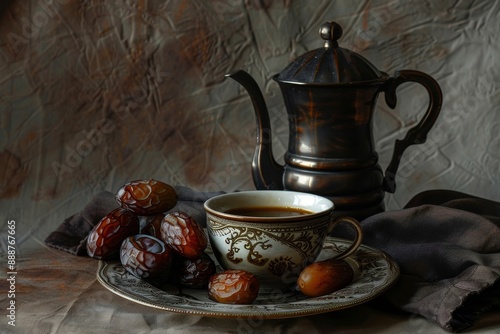 Still life with coffee and dates photo