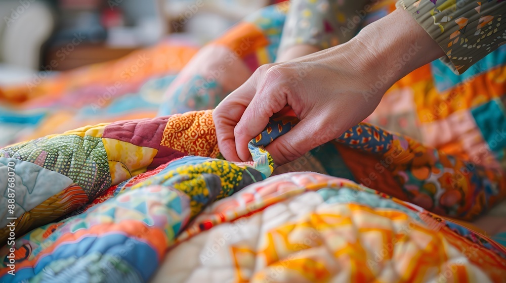 Folding a Quilt Hands folding a large colorful quilt Folding a Quilt Hands folding a large colorful quilt