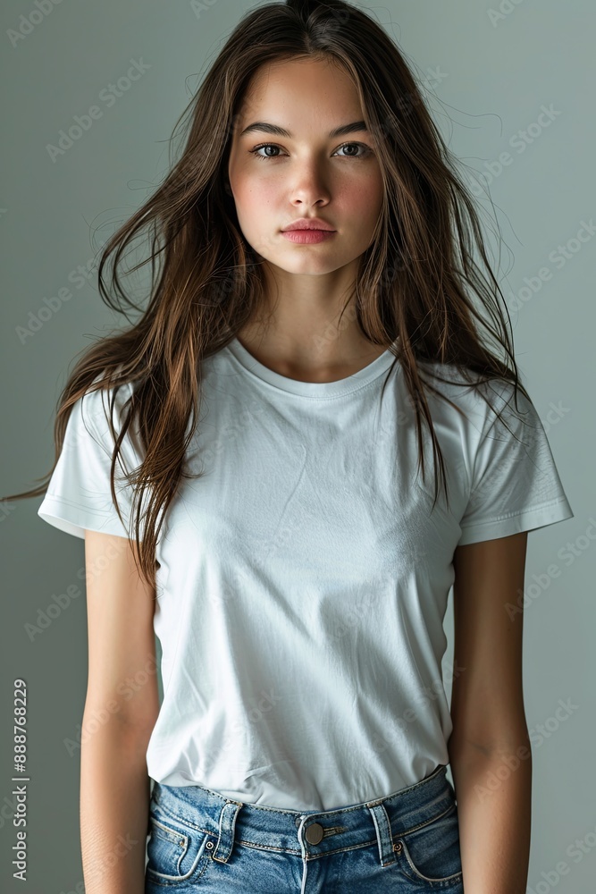 White tshirt mockup on woman model created with Generative AI White tshirt mockup on woman model created with Generative AI