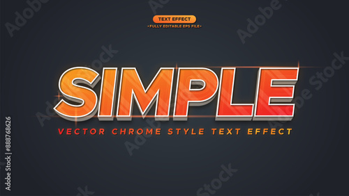 Simple Vector Chrome Style Text Effect with Shiny Orange Color. Futuristic and Metallic style
