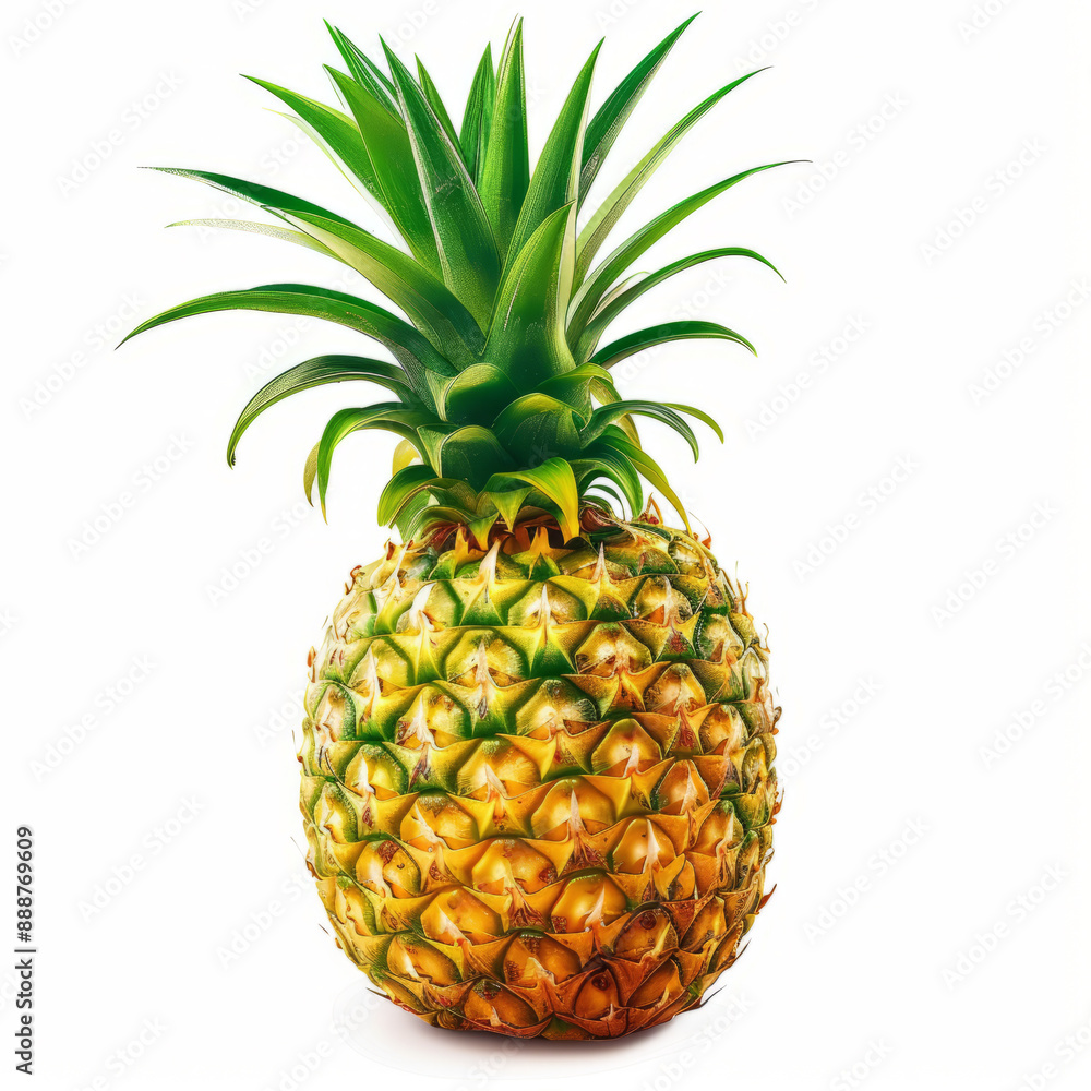 Fototapeta premium Vibrant Pineapple with Fresh Green Crown on a White Background