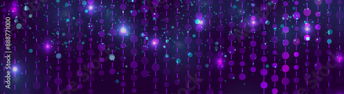 Glowing violet concept hanging dotted garland abstract background. New Year and Christmas vector graphic neon design