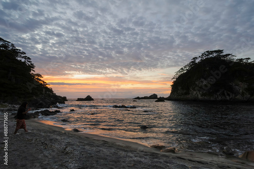 早朝の式根島の石白川海水浴場の美しい朝焼け。
夏から秋にかけてアカウミガメが産卵に来る。
保護された産卵場所で孵化を待っている。

東京都伊豆諸島式根島-2020年10月4日

Beautiful early morning sunrise at Ishijirogawa Beach on Shikinejima.
Loggerhead turtles (Caretta caretta) come photo