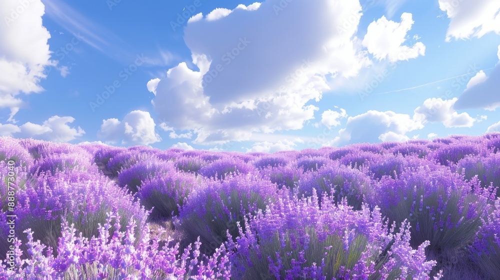 Fototapeta premium Blooming lavender field under blue sky