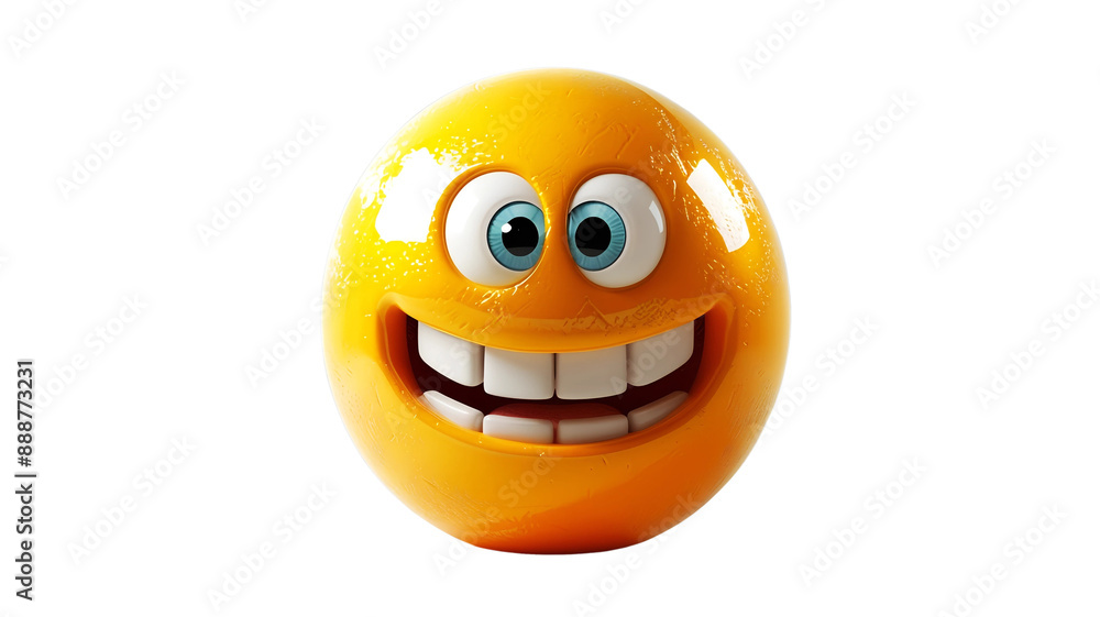 Fototapeta premium Big grinning emoji face, representing extreme happiness and excitement in a fun digital style