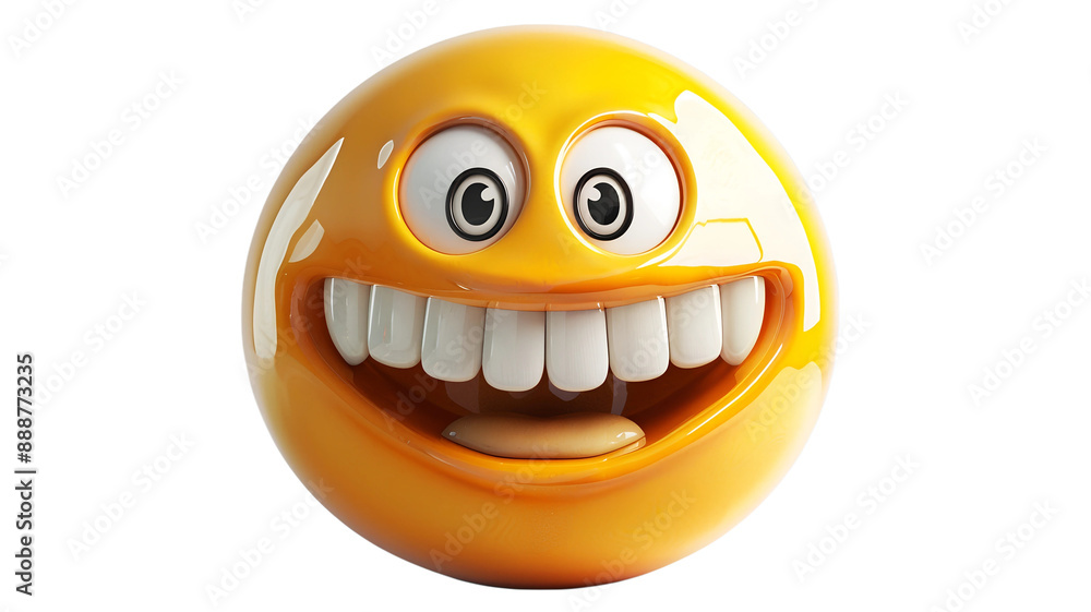 Fototapeta premium Big grinning emoji face, representing extreme happiness and excitement in a fun digital style
