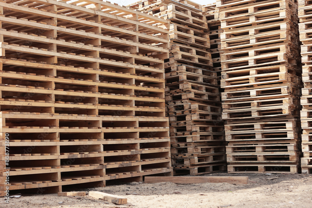 Wooden pallets for transportation of building materials.Eco-friendly products. Pallets made of renewable wood. Wooden pallets for transportation of building materials.Eco-friendly products. Pallets made of renewable wood.