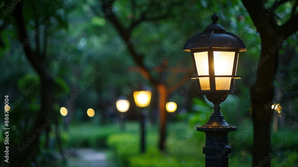 picture of illuminated old street lanterns at dusk picture of illuminated old street lanterns at dusk