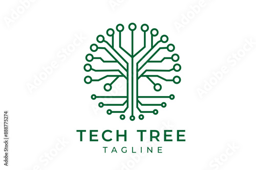 Tech Tree Logo Innovative Green Circuitry Tree Design for Technology and Growth Branding