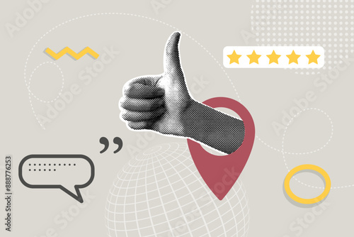 Fashionable halftones collage. Travel, business, mark concept. Trendy modern retro illustration. Vector illustration