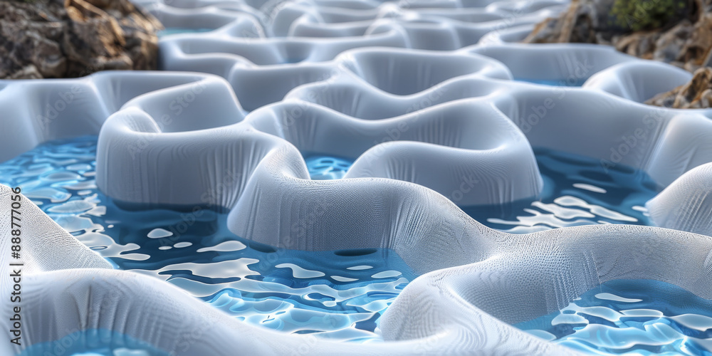 Obraz premium Creative wide blue digital wave backdrop. 3D Rendering.