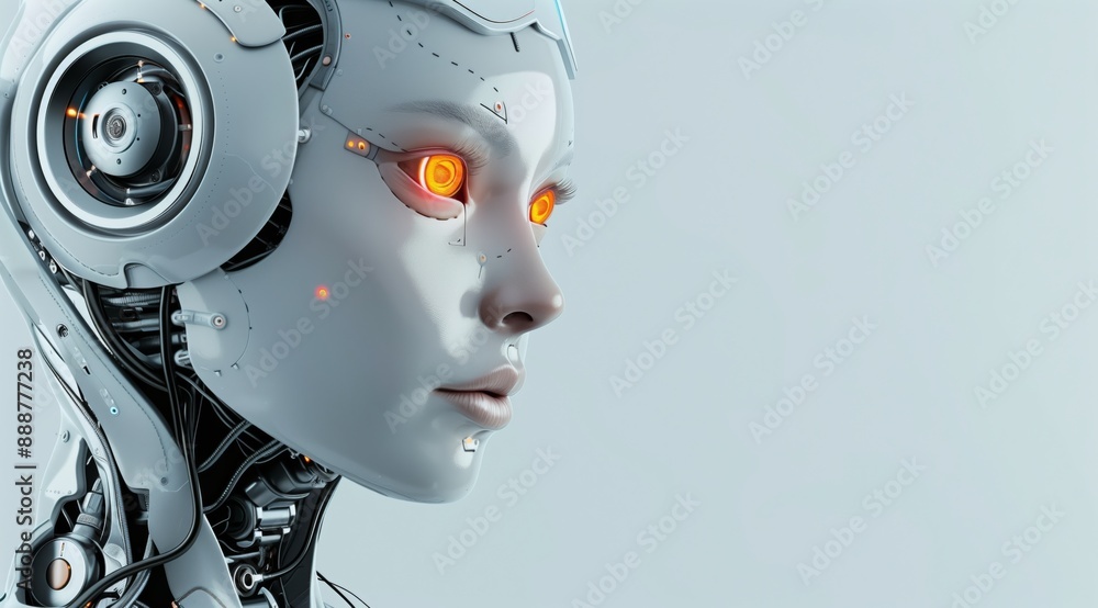 Profile of Futuristic Female Robot with Glowing Eyes in Minimalist Style Profile of Futuristic Female Robot with Glowing Eyes in Minimalist Style