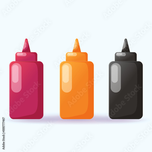 Ketchup, sauce and mayonnaise bottles. Sauce tubes bottle