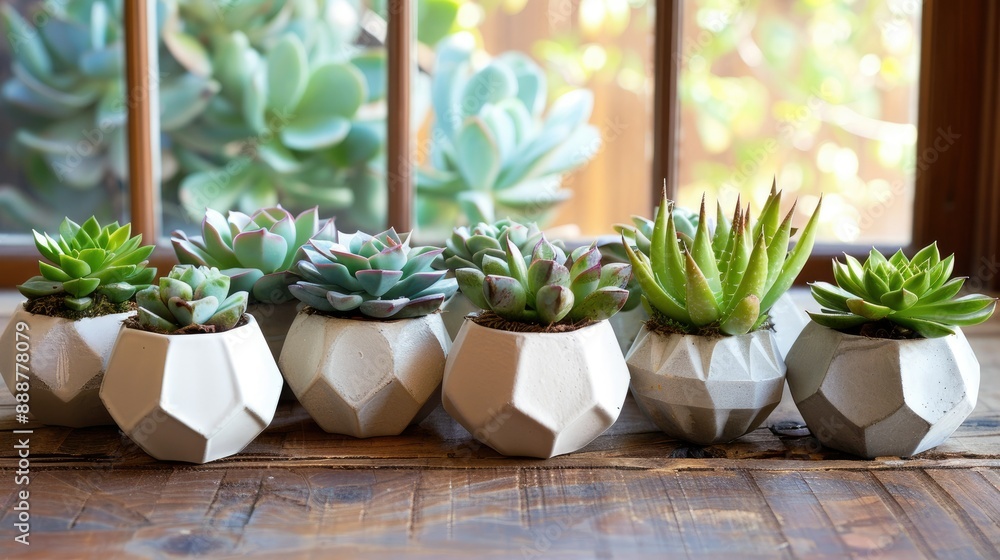 Succulent arrangement in geometric pots Succulent arrangement in geometric pots