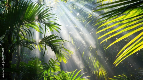 Sunlight filtering through tropical leaves