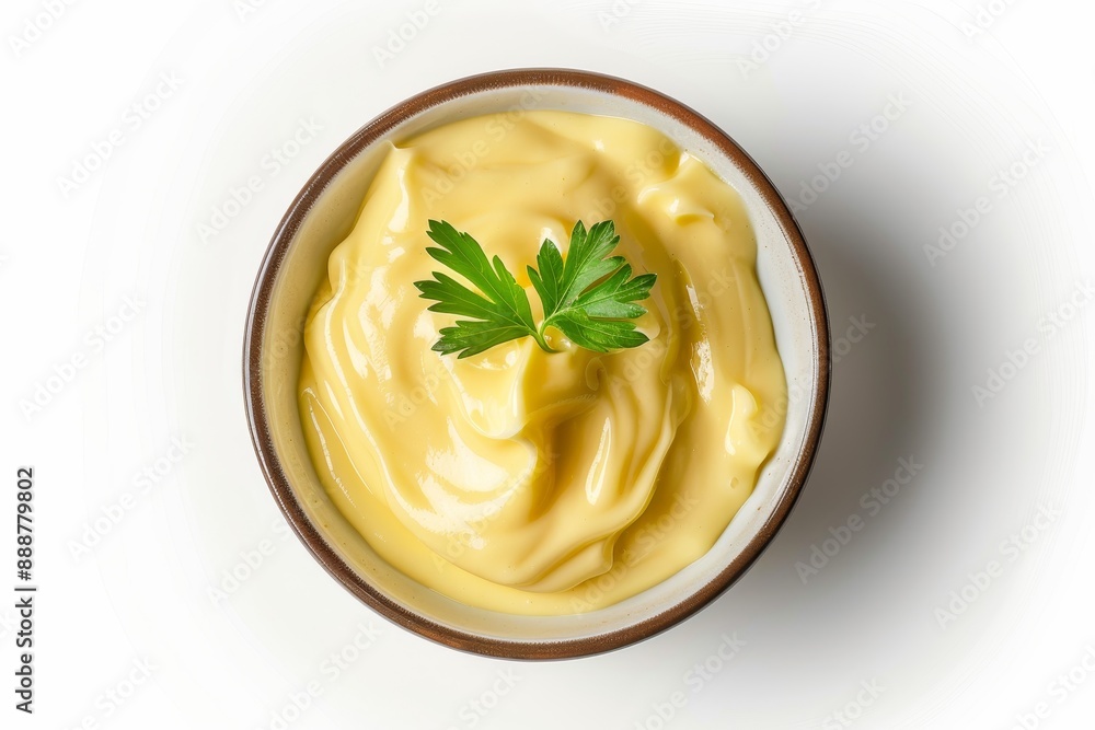 Top view of isolated bowl of mayonnaise on white background Top view of isolated bowl of mayonnaise on white background