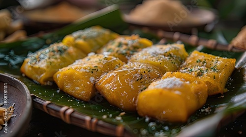 Kue Talam Ubi Indonesian traditional snack made from sweet potato flour and coconut milk photo