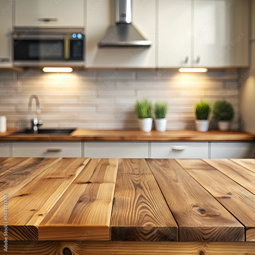 Kitchen counter top made of wood with window behind it and various kitchen appliances and utensils Kitchen counter top made of wood with window behind it and various kitchen appliances and utensils