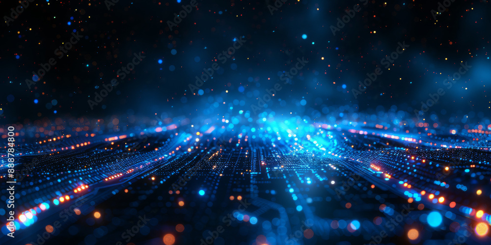 Obraz premium Abstract digital blue circuit background. Technology, chip and innovation concept. 3D Rendering.