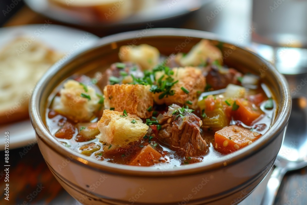 Vegetable beef soup with croutons Vegetable beef soup with croutons