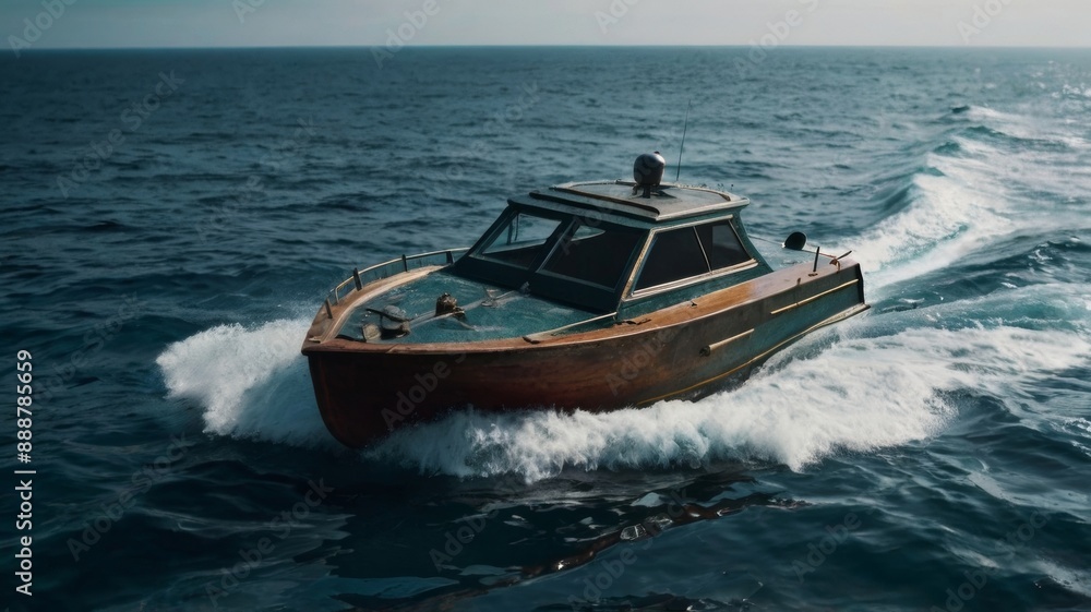 Fototapeta premium Abstract boat with ocean rough for gaming background 